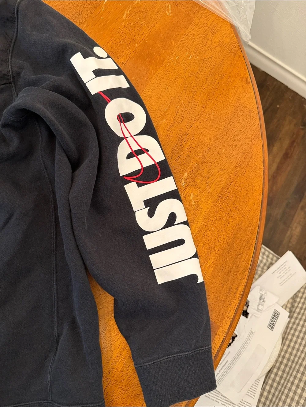 Nike Black Hoodie with Red Swoosh and White Sleeve Print xxl